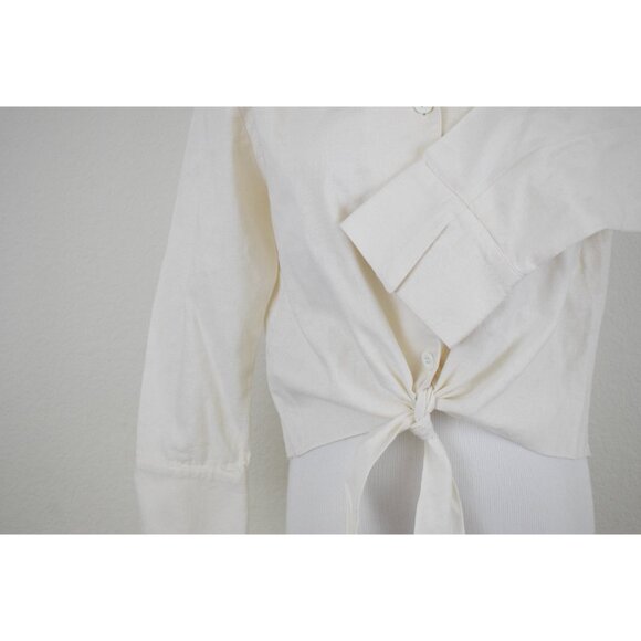 Vintage 80s Linen-Rayon Front Tie Blouse size 8 - Picture 5 of 9